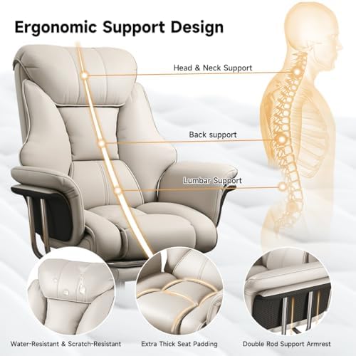 Big and Tall Office Chair 550 lbs Extra Wide Leather Executive Chair with Retractable Footrest, Heavy-Duty Ergonomic Chair, Adjustable Height Computer Gaming Chairs
