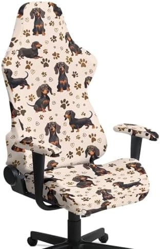 Dachshund Paw Heart Print Gaming Chair Cover with Armrest Covers Stretchable Anti Scratch Furniture Protector Washable Gaming Chair Slipcover