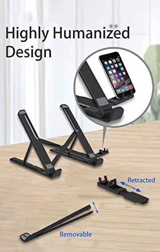 Laptop Stand for Desk with Phone Holder,Anti-Slip Foldable Laptop Riser,Adjustable Portable Stand,Compatible with MacBook Air Pro, HP, Lenovo, Dell, More 10 to 17” Laptops and Tablets (Black)