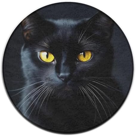 Soft Round Yoga Carpet, Office Chair Decor Round Mat for Carpet and Hardwood Floors Black Cat