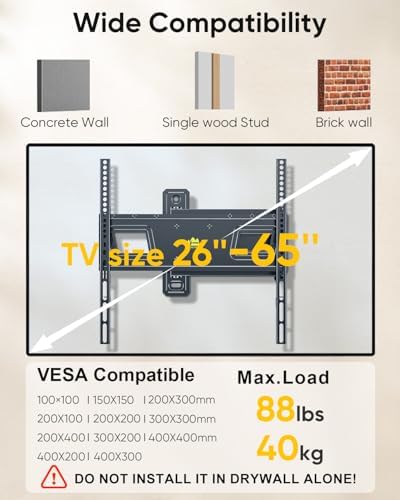 Landscape to Portrait Rotating TV Wall Mount for Vertical Mounting of Displays,Menu Wall Board Mount for 26-65" TVs Holds 88 lbs, Full Motion Corner TV Mount Height Adjusted,VESA 400x400,FORGINGMOUNT