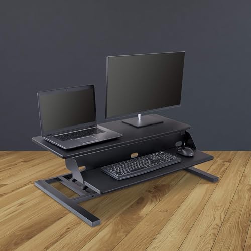 Stand Up Desk Store Power Pro Electric Adjustable Height Two Tier Standing Desk Converter (Black, 36" Wide)
