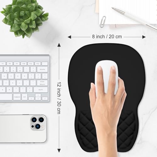 ITNRSIIET Ergonomic Mouse Pad Wrist Support with Memory Foam Massage Bulge & Non-Slip PU Base, Carpal Tunnel Pain Relief, Prevent Wrist Sweating, 12 x 8 x 1.2 inch, Black