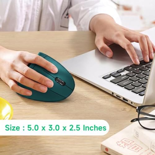 Ergonomic Vertical Wireless Mouse Stylish Rechargeable 2.4G Optical Mice Cordless Mouse with USB Receiver, 800/1200 /1600 DPI, 5 Buttons for Laptop,PC,Mac,Computer (Dark Green)