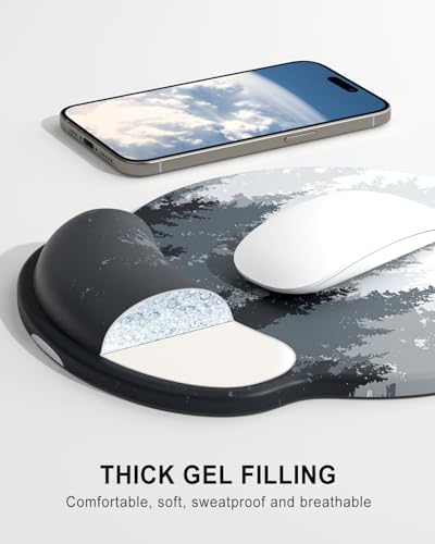 Auhoahsil Ergonomic Mouse Pad with Wrist Rest, Comfortable Silicone Non-Slip Computer Pain Relief Gel Mouse Mat with Wrist Support for Gaming, Work, Office, Women & Men, Cute Pattern, Misty Forest