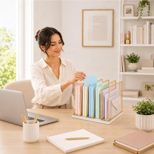 OPNICE Desk File Organizer, Mail Organizer, Large, Gold