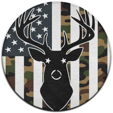 Women's Large Home Decor Mat, Soft Round Yoga Carpet, Non Slip Machine Washable Home Office Circle Rug American Flag Camo Deer