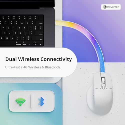 Keychron M6 8K Wireless Gaming Mouse, 2.4G/Bluetooth/Wired, PixArt 3950 Sensor, 8000Hz Polling, Silent Clicks, 5 On-Board Memory Profiles for Plug & Play, Programmable for Mac/Win/Linux – White