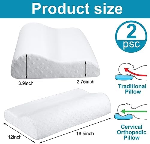 FairySandy 2 Pack Memory Foam Pillow Neck Support Orthopedic Sleeping Pillow Ergonomic for Shoulder Pain Side Back Stomach (Bubble Velvet)
