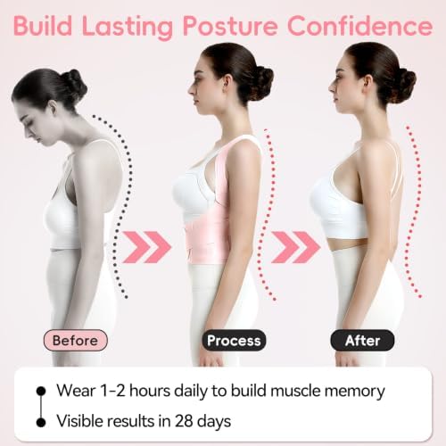 babaka Posture Corrector for Women, Invisible Lightweight Adjustable Back Brace for Upper and Lower Back Pain Relief, Hunchback, Hump, Scoliosis, Thoracic, Spine Corrector Under Clothes (Pink, Medium, Waist: 29''-35'')