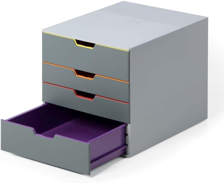Durable Varicolor Drawer Organizer, 4 Color Coded Drawers, Gray
