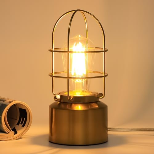 Haian Support Small Touch Gold Table Lamp for Small Spaces - 3 Way Dimmable Industrial Bedside Lamp - Steampunk Antique Nightstand Desk for Bedroom, Living Room (Bulb Included)