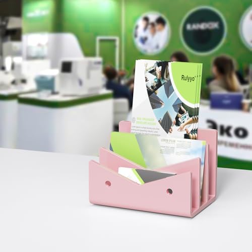 Mail Organizer Envelope Holder - 3 Compartments Pink Acrylic Mail Holder Countertop Vertical Desk Organizer Small File Bill Document Notebook Letter Sorter for Home School Office Supplies