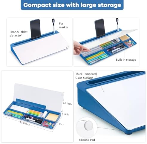 Varhomax Glass Desk Whiteboard with Storage, Desktop Organizer
