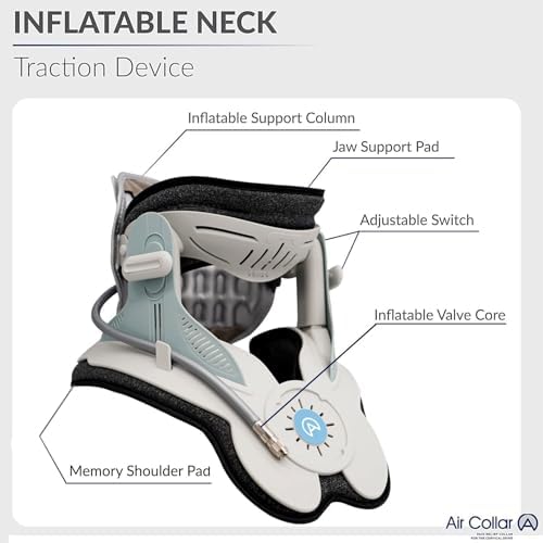 Neck Traction Device by Air Collar - Neck Stretcher - Cervical Traction Device - Neck & Shoulder Pain Relief - Stretcher Collar for Improved Spine Alignment (2nd Gen Electric Pump) - See Size Chart*