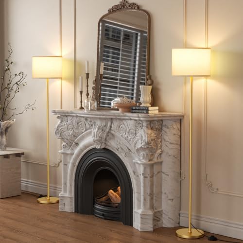 Ambimall 60'' Modern Floor Lamp Set of 2, 2PK Tall Lamps for Living Room Bedroom, Beige Shade with Gold Pole(Without Bulb)