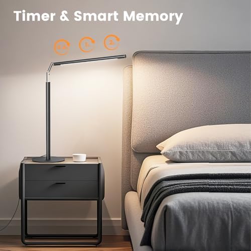 SIBRILLE Metal LED Desk Lamp, 16" Dimmable Desk Light with Base, 15W 1200LM, Adapter Included, Color & Brightness Adjustable, Modern Tall Table Lamp for Home Office Reading Study Task Laptop, Black