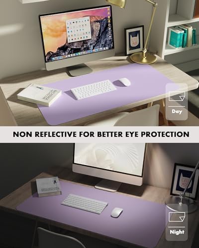 YSAGi Double-Sided Desk Pad, 35.4"x17"Leather Desk Mat, Eco Cork Desk Pad Protector,Large Mouse Pad,Waterproof Desk Blotter for Office/Home(Light Purple)