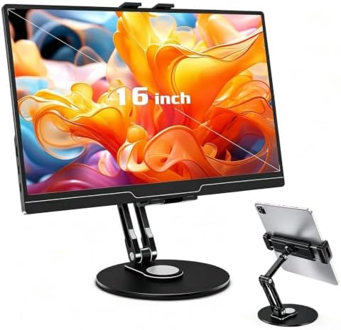 Bimo 360° Rotatable Aluminum Tablet Stand, Foldable Multi-Angle Desk Holder for 4.7-16 Inch iPad, Portable Monitor, Kindle, Switch, for Home Office Desk Work & Entertainment.