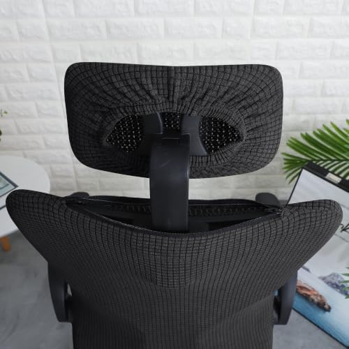 Black Ergonomic Office Chair Cover with Headrest Cover Water-Repellent Stretch 2-Piece Jacquard Office Desk Chair and Headrest Slipcover Cat Scratch Proof Washable
