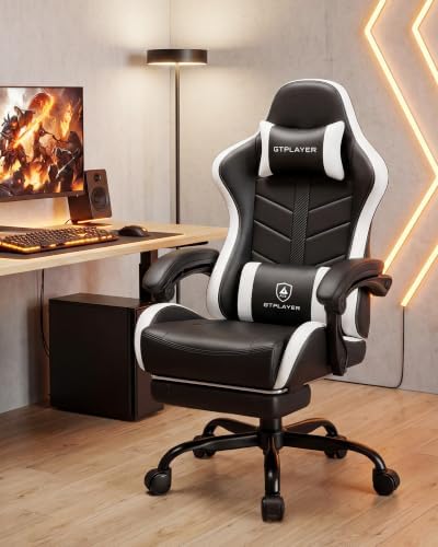 GTPLAYER Gaming Chair for Adults, Computer Chair with Footrest, Snow White