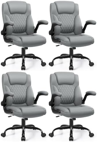 Leather Office Chair, PU Home Computer Desk Chairs with Ergonomic Back Support, 360°Swivel Free，Small Gaming Chair with Wheels and Adjustable Armrests, for Short People Use