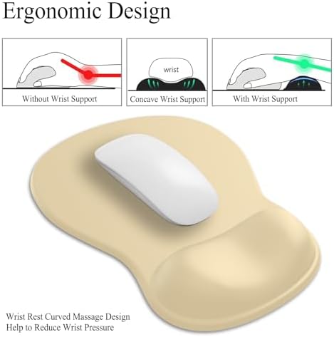 Gel Mouse Pad with Wrist Rest, Ergonomic Concave Wrist Support Mousepad with Non-Slip PU Base & Smooth Surface Comfortable Desk Accessories Mat for Office, Home Gaming and Study (09 Apricot)