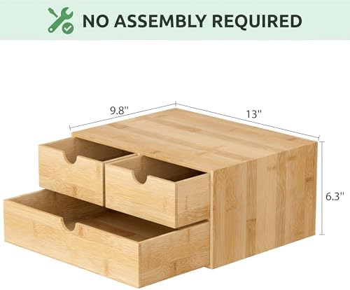 Bamboo Desk Organizer with Drawers, Desktop Storage for Office Supplies