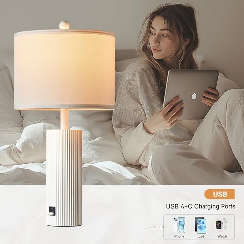 24.5”Modern Table Lamps for Living Room, Touch Lamps Set of 2, White