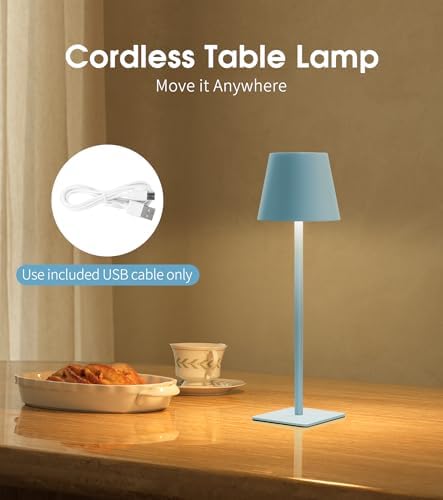 UME 3 Pack Cordless Table Lamp, Battery Operated Lamp - Portable Waterproof Rechargeable Table Lamp w/ 3 Color Temps & Stepless Dimming for Dinner, Desk, Cafe, Outdoor (Blue)