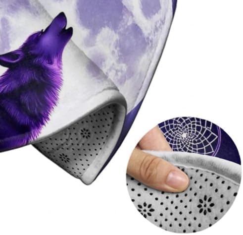 Large Home Decor Mat, Soft Round Yoga Carpet, Non Slip Machine Washable Home Office Circle Rug Native Dream Catcher American Wolves