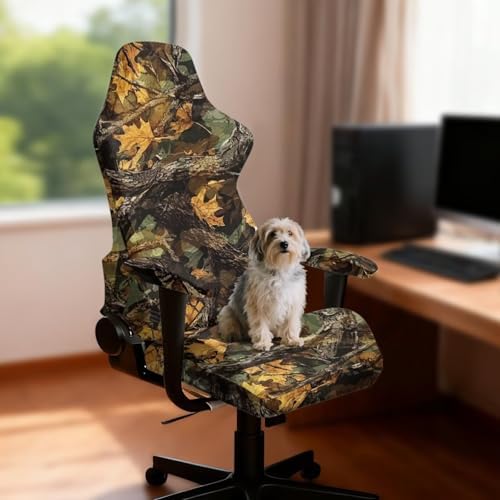 Camo Hunting Print Gaming Chair Cover Non Slip Universal Furniture Protector Stretchable Stain Resistant Gaming Chair Slipcover with Armrest Covers