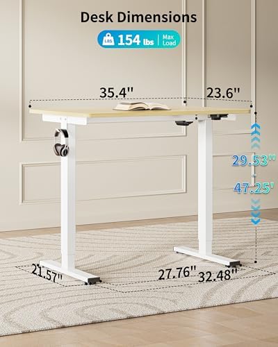 BIZUM 35.4" Small Electric Standing Desk Height Adjustable, Whole Piece Stand Up Computer Desk Work Study Writing Gaming Desks for Home Office Oak