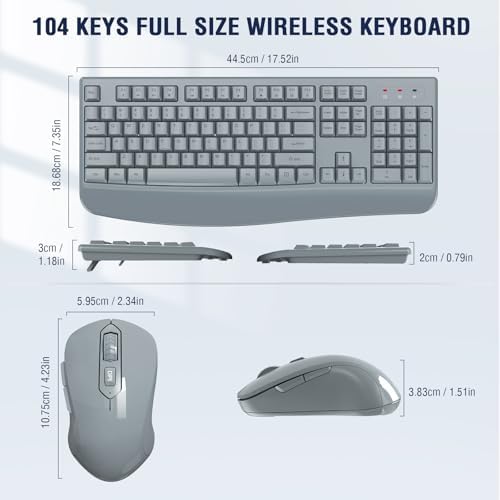 EDJO Wireless Keyboard and Mouse Combo, USB Plug & Play (Grey)