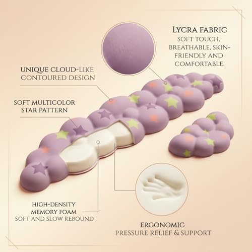 Cloud Wrist Rest Set for Keyboard & Mouse,Light Purple Colorful Star