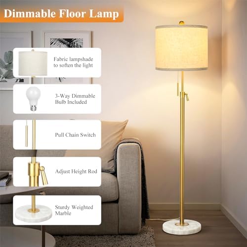 Qingmiao 55-67" Adjustable Floor Lamp, Anti-tip Base, 3Way Bulb, Pull Chain