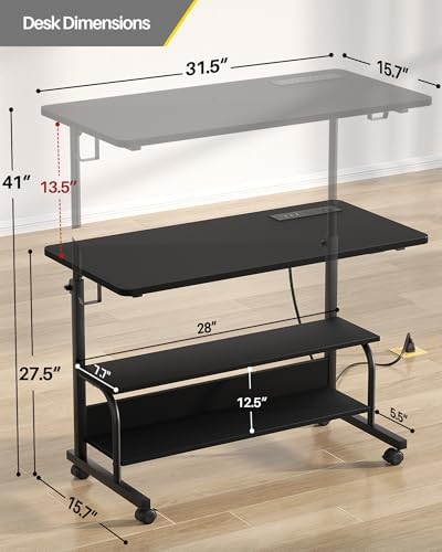 Armocity 32" Rolling Standing Desk with Charging Station for Couch Bed