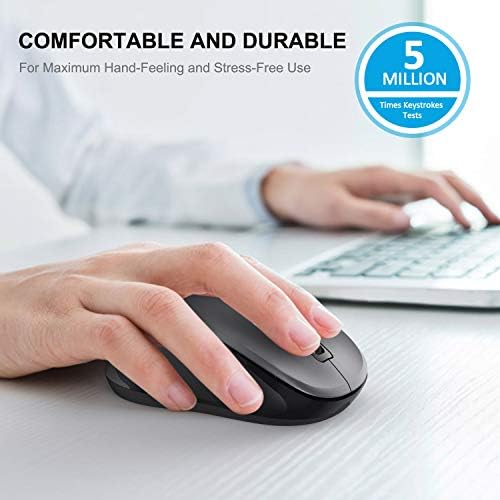 WisFox 2.4GHz Wireless Mouse for Laptop, Ergonomic 6-Button Design, Grey