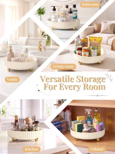 360 Rotating Makeup Organizer - Perfume Vanity Skincare Tray Beige