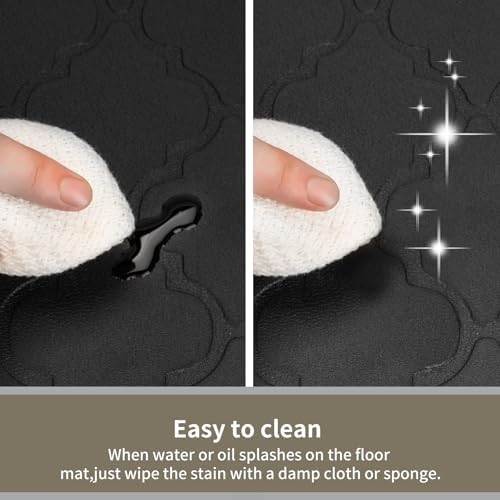 24 x 60 Inch Extra Support Anti Fatigue Comfort Kitchen Mat, Waterproof Long Kitchen Runner, Non-Slip Standing Desk Mat, Commercial Pads for Offices, Home, Garages (Barcelona Black, 24'' x 60'')