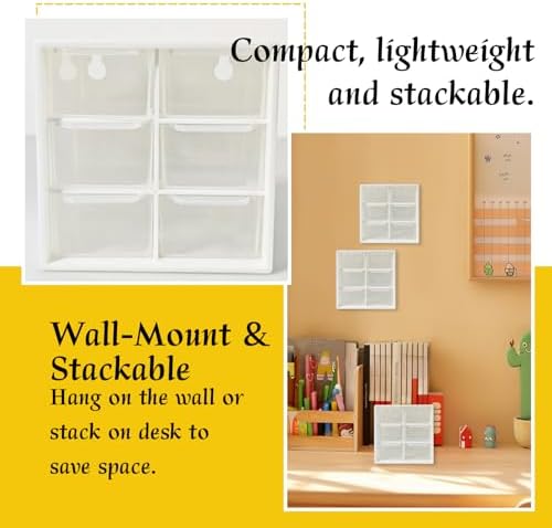 Small Mini Drawer Organizer for Desk, 6 Drawers, 4.7" x 4.7" x 3.8" White