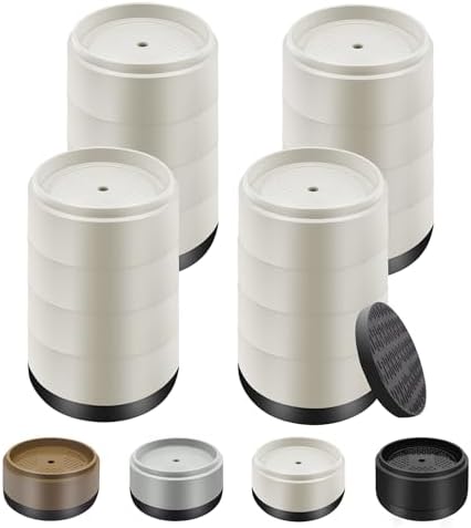 Furniture Risers Bed Risers Heavy Duty 1 inch, 2 inch, 3 inch, 4 inch Round Adjustable Bed Lifts Riser for Desk Legs Table Couch Sofa Chair Refrigerator Washing Machine (1+1+1+1 Inch, White, 4 Pack )