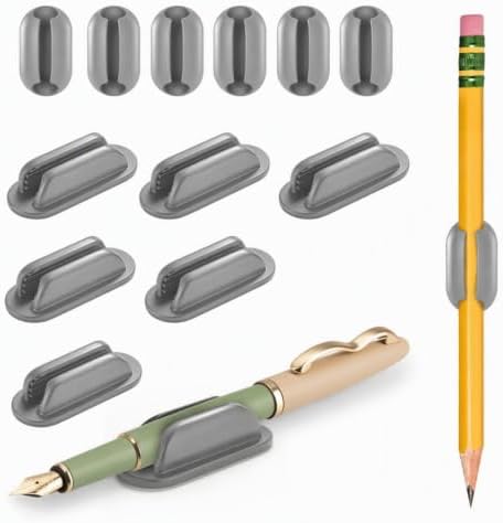 12 Pack Adhesive Pencil Holders for Desk, Silicone Pen Holder,Gray