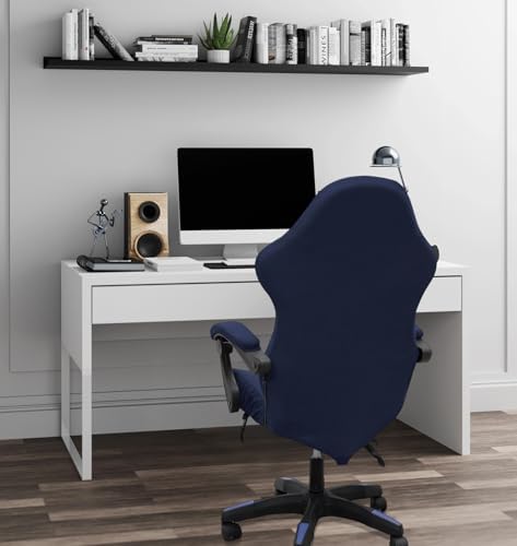 Gaming Chair Cover Set with Armrest Covers, Stretch Ruffled Slipcover for Racing Office Computer Reclining Chairs (Navy)