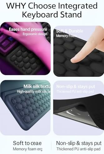 RAPIQUE Ergonomic Keyboard Wrist Rest Pad, Computer Keyboard Stand for Full Size & Wireless Keyboards, Typing Angle Wrist Relief Tray, Portable Holder for Office and Home Desk Use - Black