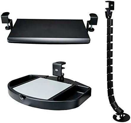 Desk Tray Add-on - CTA Desk Add-on Bundle with Keyboard Tray, Desk Organizer, Heavy-Duty Metal Keyboard, Mouse Tray, Organizer Tray Compartments, and Cable Routing Column (PC-DAB) - Black