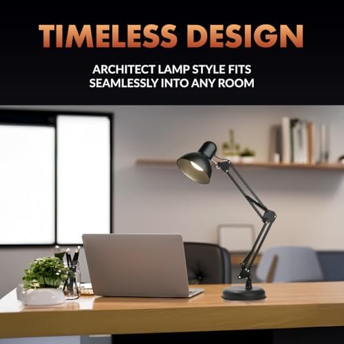 Newhouse Lighting 24-in. Wright Painted Black Metal Swing Arm Lamp with Weighted Base and Clamp NHDK-WR-BK, Tall Desk Lamp for Home Office or Home Improvement, Adjustable Office Desk Accessory