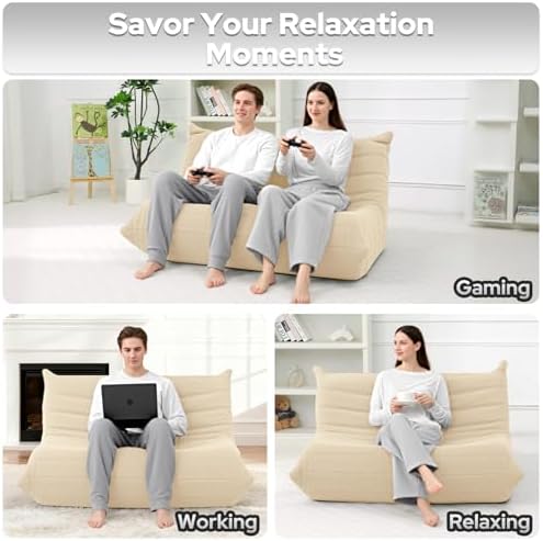 HABUTWAY Bean Bag Chairs Fireside Lazy Floor Sofa,2 Seater,Khaki
