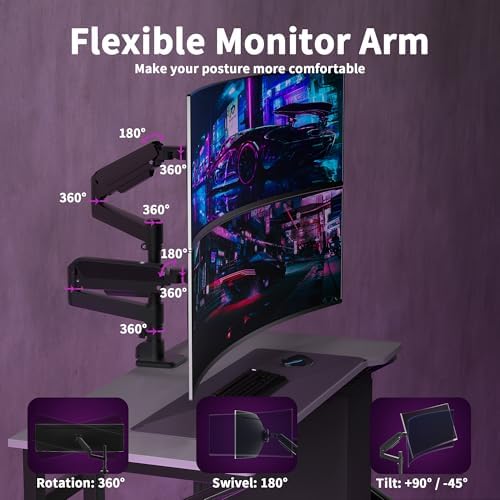 Dual Monitor Arm for 17-49 Inch Ultrawide Screens, Dual Monitor Mount Heavy Duty up to 44lbs, Adjustable Vertical Stacked Full Motion Dual Monitor Arm Desk Mount, 75/100mm VESA Mount, Black