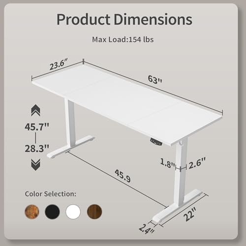 Agilestic 63 * 24 Inch Height Adjustable Electric Standing Desk, White